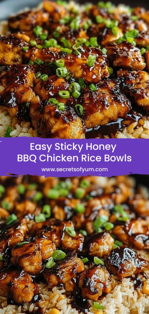 Easy Sticky Honey BBQ Chicken Rice Bowls.